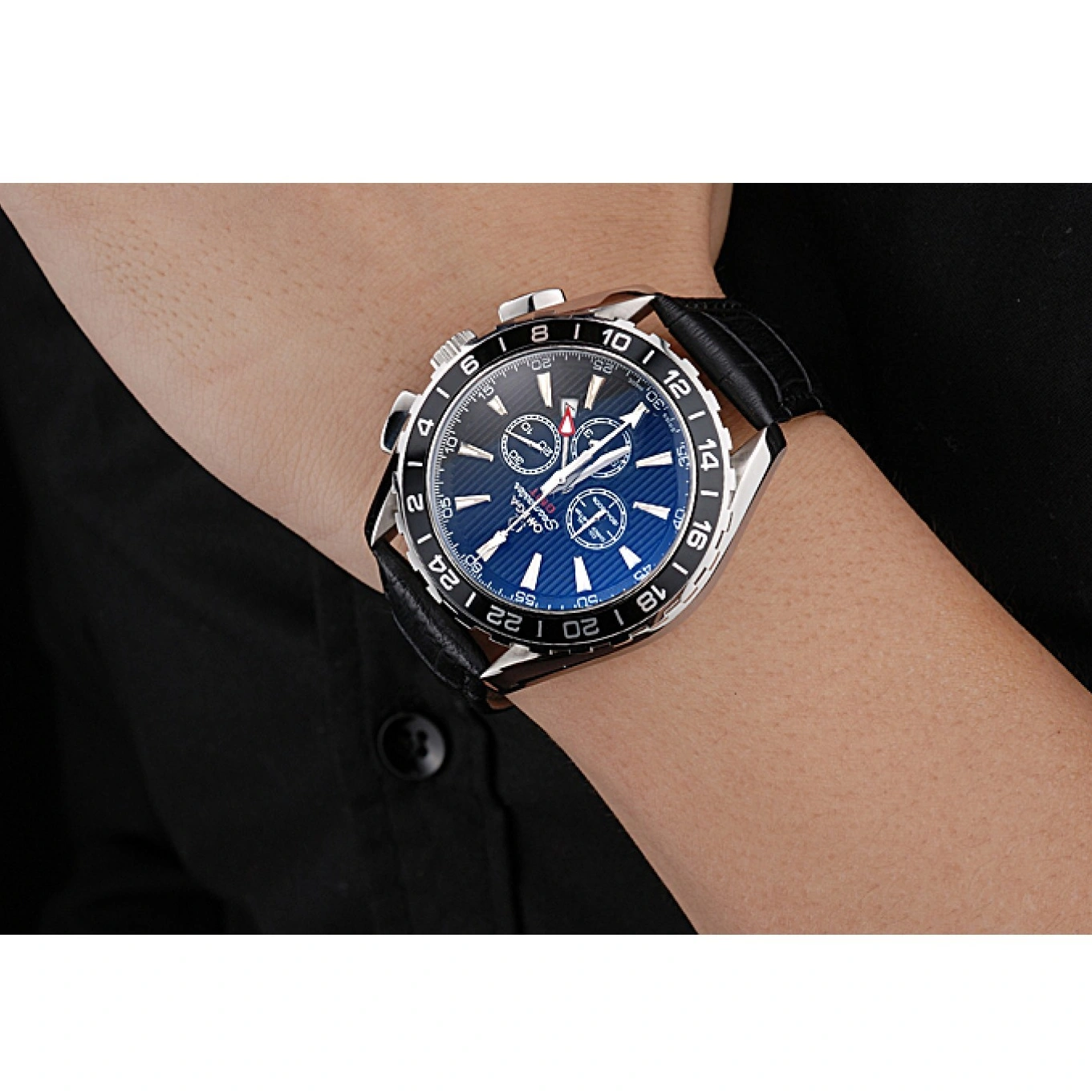 1014 Omega Seamaster Aqua Terra Chrono GMT Black Dial Black Leather Bracelet 622535